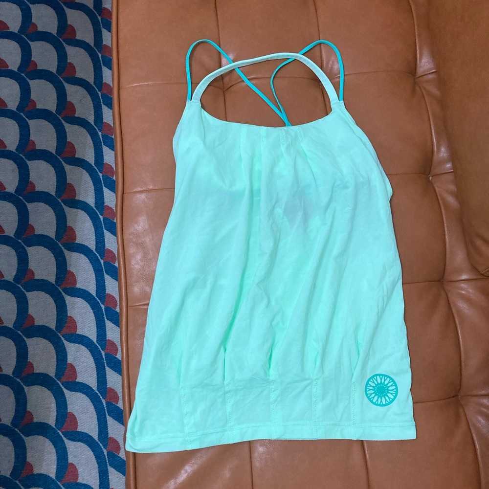 Lululemon Green Straps Halter Crisscross Workout Flow And Glow Tank Top 2
